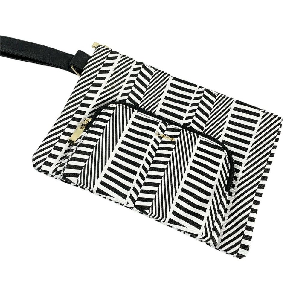 bebe Black and White Geometric Clutch